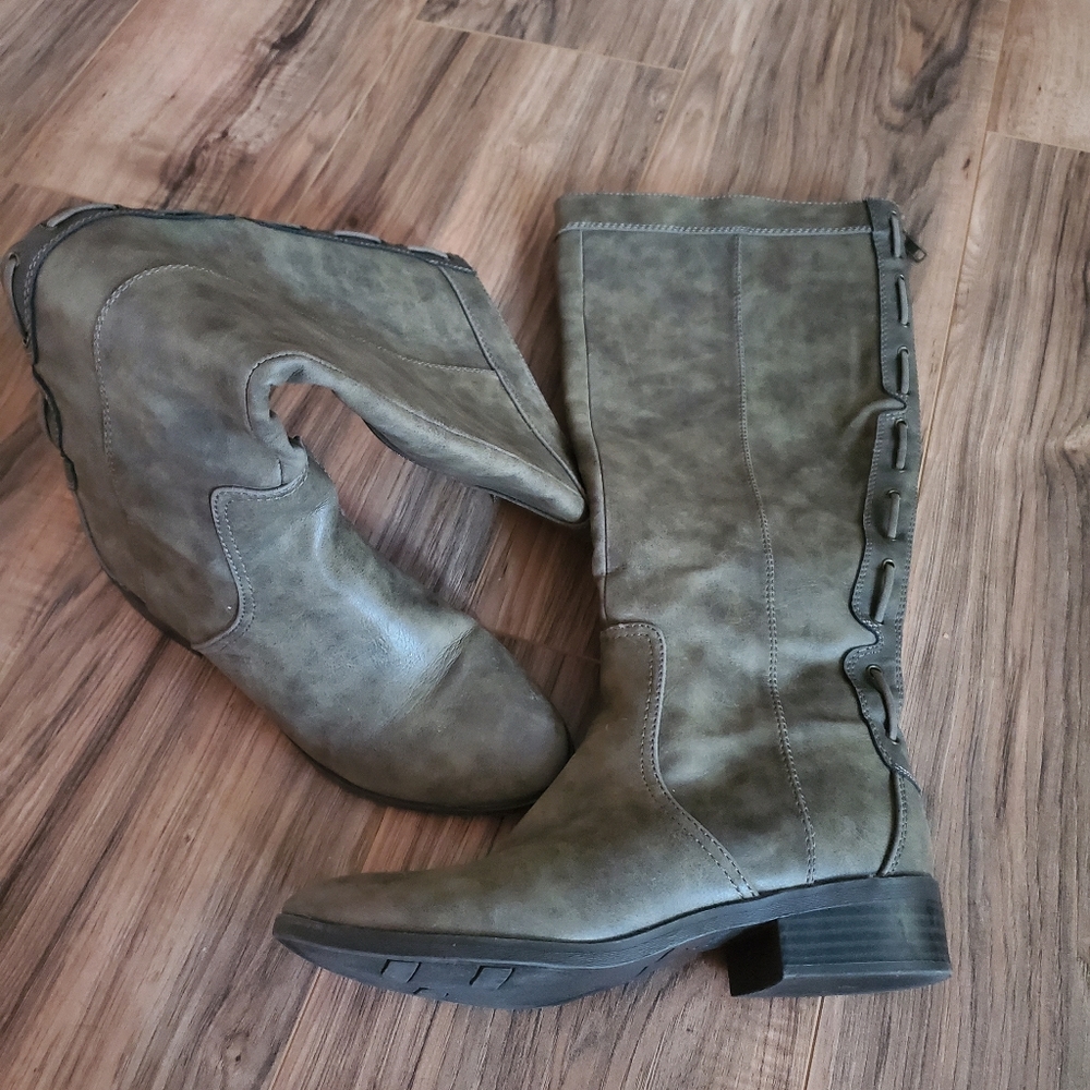 Olive green leather boots